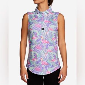 Bad Birdie Tropical Flamingo Sleeveless Top - Purple and Green